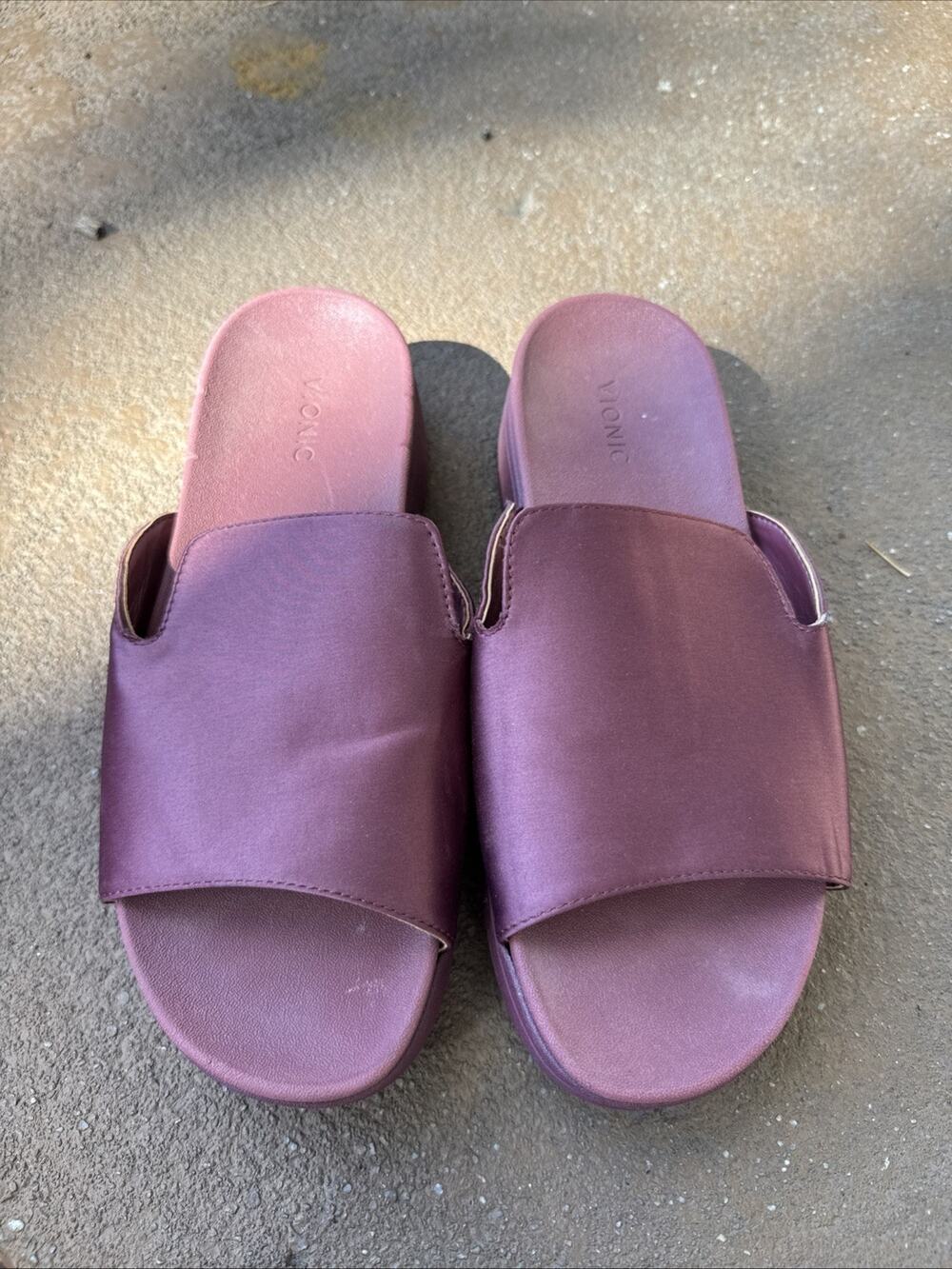 Vionic Platform Slide Women's 9.5 Metallic Wine Arch Support Casual Beach Vaca